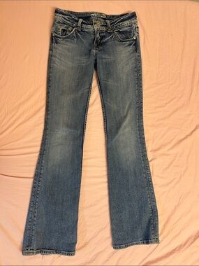 Y2K Miss Me low rise flare lace mid wash Jeans with double buttons